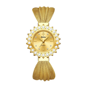Elegant Temperament Fashion Rhinestone decorated dial Mesh wristband design Women's Quartz Watches